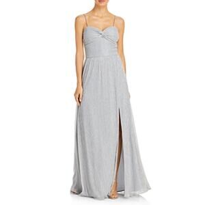 AQUA Sleeveless Thigh Slit Long A-Line Evening Gown Silver Size 6 Formal Dress